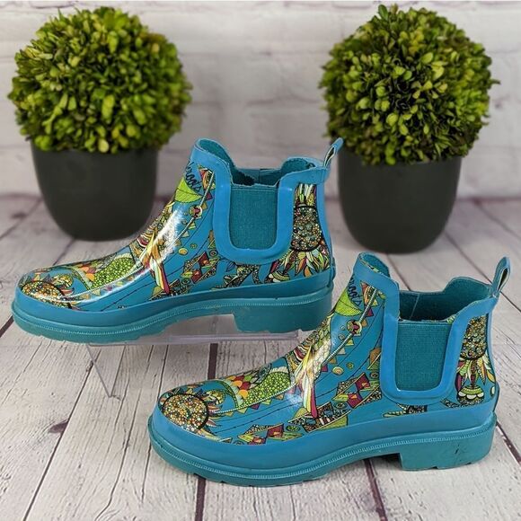Sakroots Teal Spirit Desert Rhyme Ankle Rain Boot - Picture 4 of 12